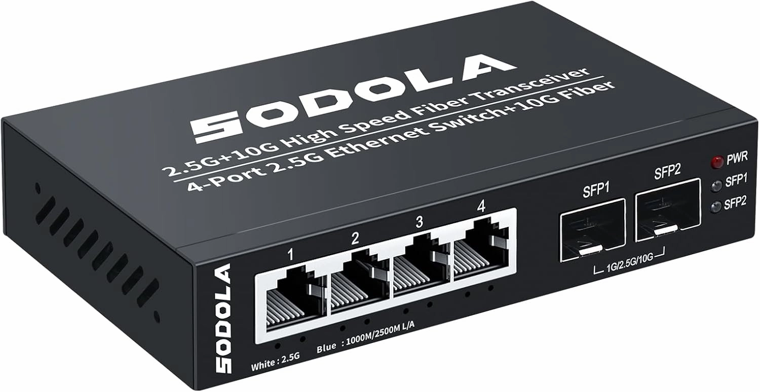6 Port 2.5G Umanaged Ethernet Switch,4X 2.5GBASE-T Ports,2X 10G SFP, 60Gbps Switching Capacity,Mini Wall Mountable 2.5Gb Network Switch for Wireless AP, NAS, PC