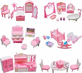 75 Pcs Dollhouse Furniture Set Accessories,Small Dollhouse Miniature Pretend Play Family Toys Gift,Toddler Boy Girl Kid 3Y  Mini Bedroom/Livingroom/Bathroom/Kitchen/Infant Room Kit