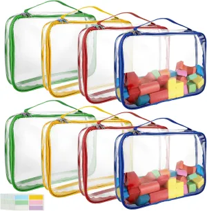 8 Pack Toy Storage Bags with Zipper and Labels, Large Toy Storage Bags, Clear Toy Organizer Bags, Reusable Waterproof Toy Bags for Store Building Blocks, Puzzles, Toys