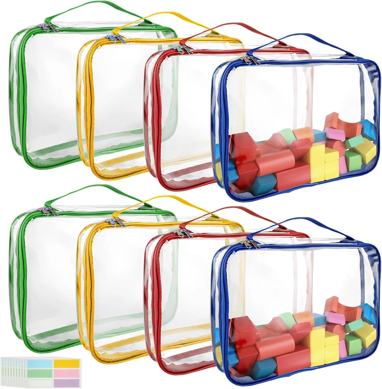 8 Pack Toy Storage Bags with Zipper and Labels, Large Toy Storage Bags, Clear Toy Organizer Bags, Reusable Waterproof Toy Bags for Store Building Blocks, Puzzles, Toys
