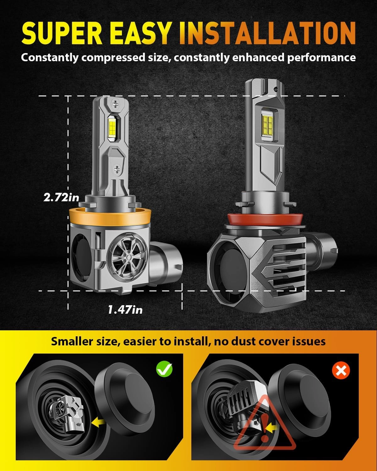 9005/HB3 H11/H8/H9 LED Bulbs Combo, 80,000LM 10X Super Brightness, Real 1:1 Mini Size, 6500K White 70,000Hrs Long Service Life with Cooling Fans, Plug N Play, Pack of 4