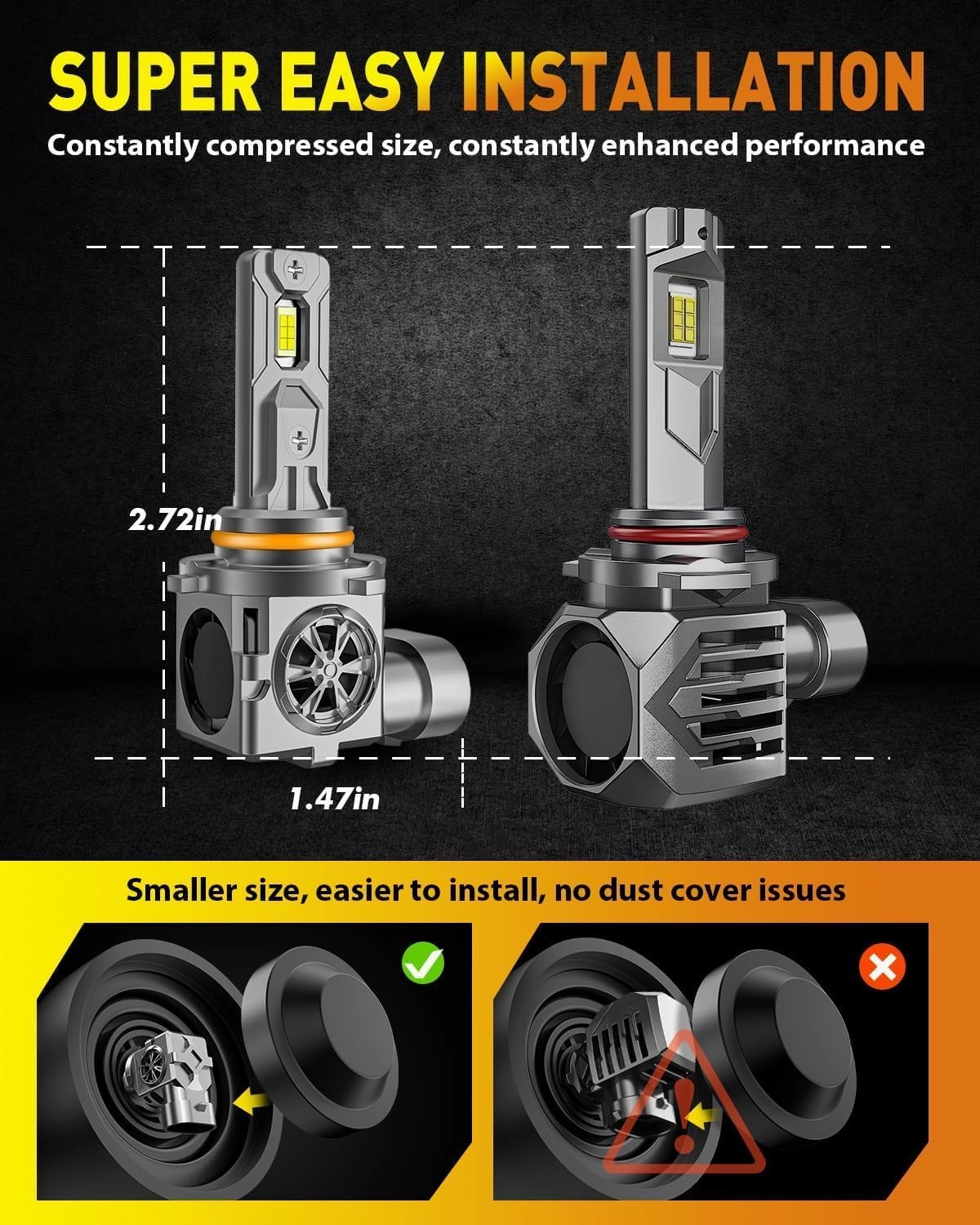9005/HB3 LED Bulbs, 30000LM 800% Ultra Brightness, 1:1 Halogen Size, 6500K Cool White, 60000Hrs Long Service Life with Cooling Fan, Plug and Play, Pack of 2