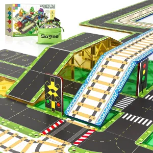 90PCS Magnetic Tile Road Toppers (Magnetic Tiles NOT Included) Kids Toys Magnetic Tile Accessories Creative Add-on Activity City Traffic Network Playset Sensory Play Toy Gifts for Kids Age 3 4 5 6 7