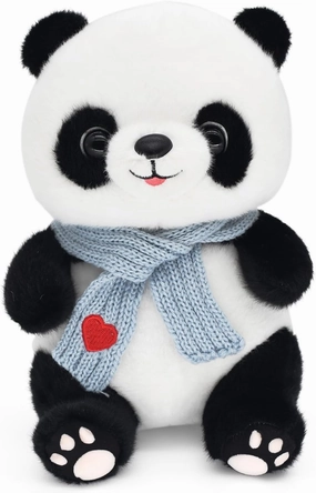 9.8'' Panda Dolls with Love Heart Scarf, Soft Stuffed Plush Animal Toys Plushies Birthday Gifts for Her/Girlfriend Lover Mom Kids (Blue)