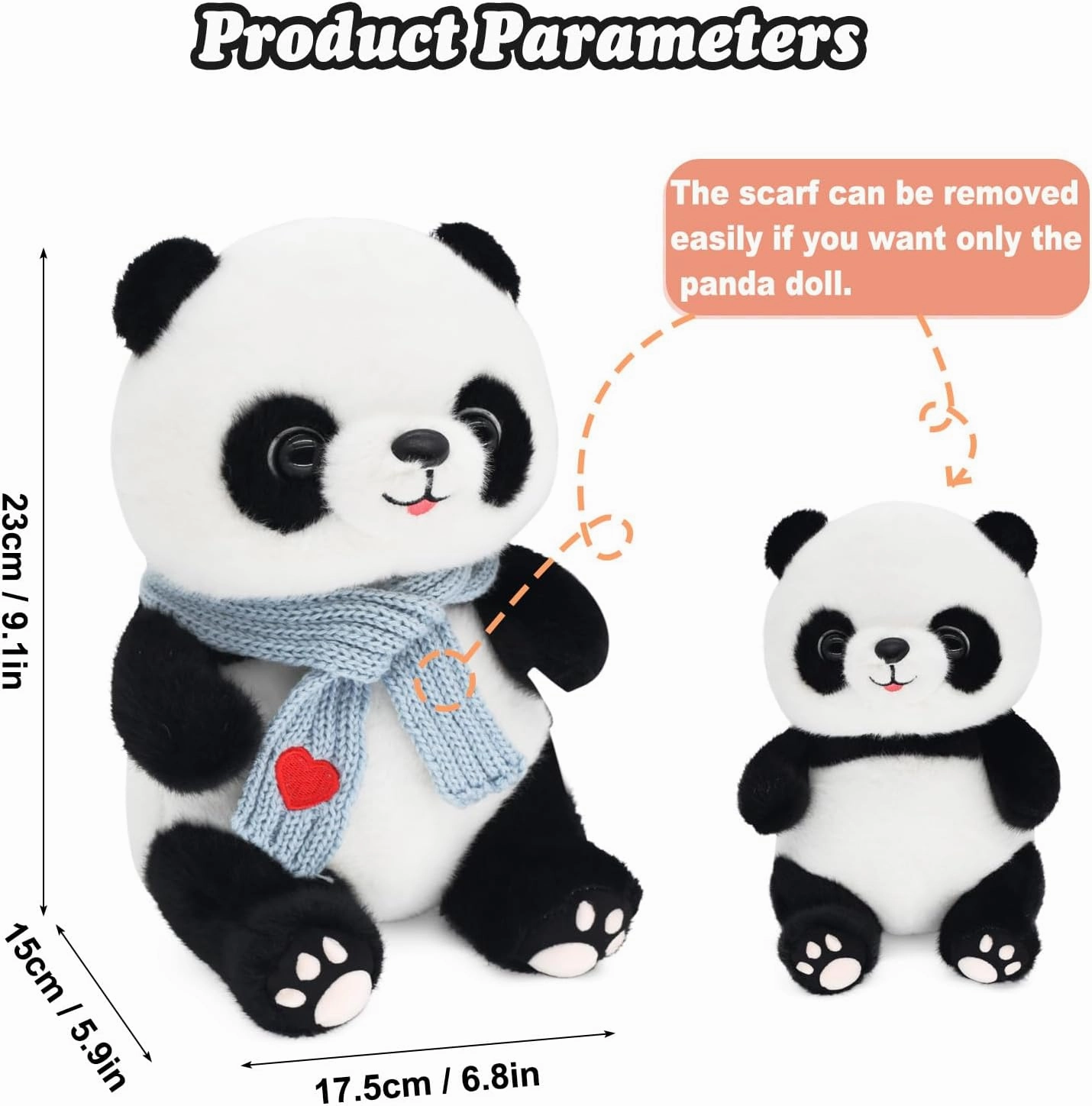 9.8'' Panda Dolls with Love Heart Scarf, Soft Stuffed Plush Animal Toys Plushies Birthday Gifts for Her/Girlfriend Lover Mom Kids (Blue)