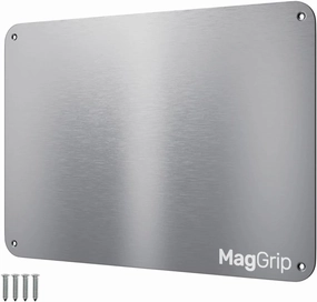 9 inches x 6.5 inches Stainless Steel Plate for Magnets, 3M Adhesive Back, Mounting Screws, Ideal for Magnetic Shelf, Spice Holders, Fridge Magnets. Mount Anywhere! (Silver, 1 PACK)