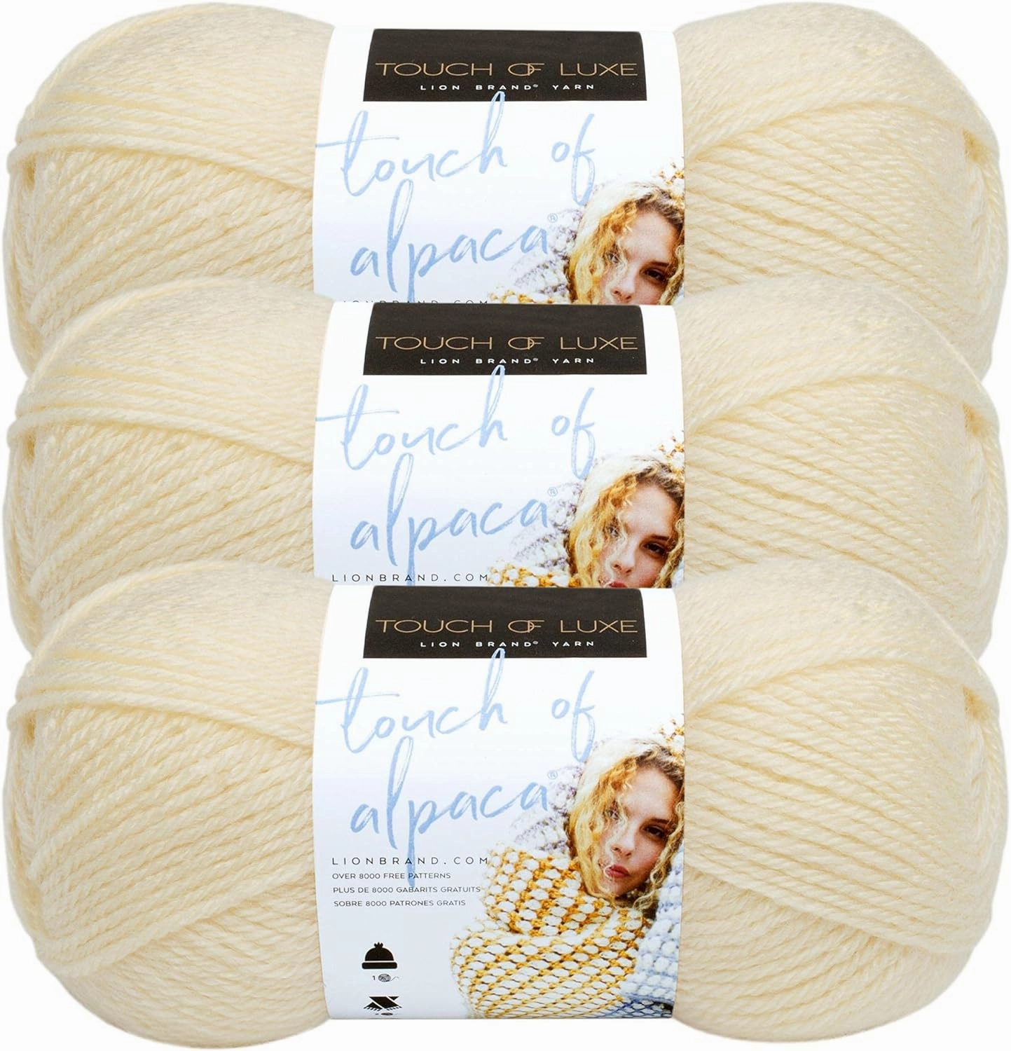 (3 Pack) Lion Brand Yarn Touch of Alpaca Yarn, Cream