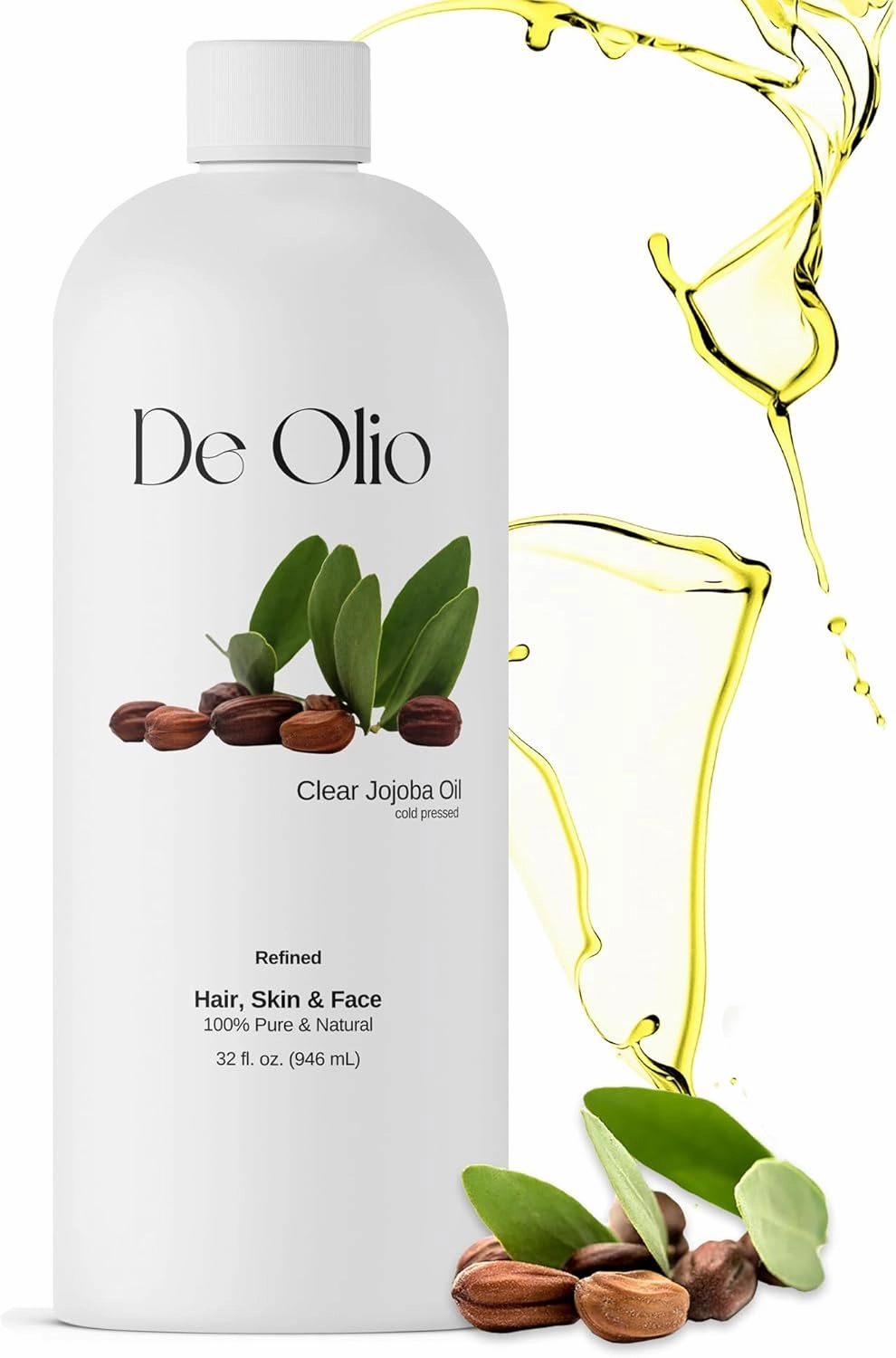 | Clear Jojoba Oil | 100% Pure & Natural | Face, Hair and Body | Cold Pressed | Soap Making & Massage | Carrier Oils | (32 Fl Oz)