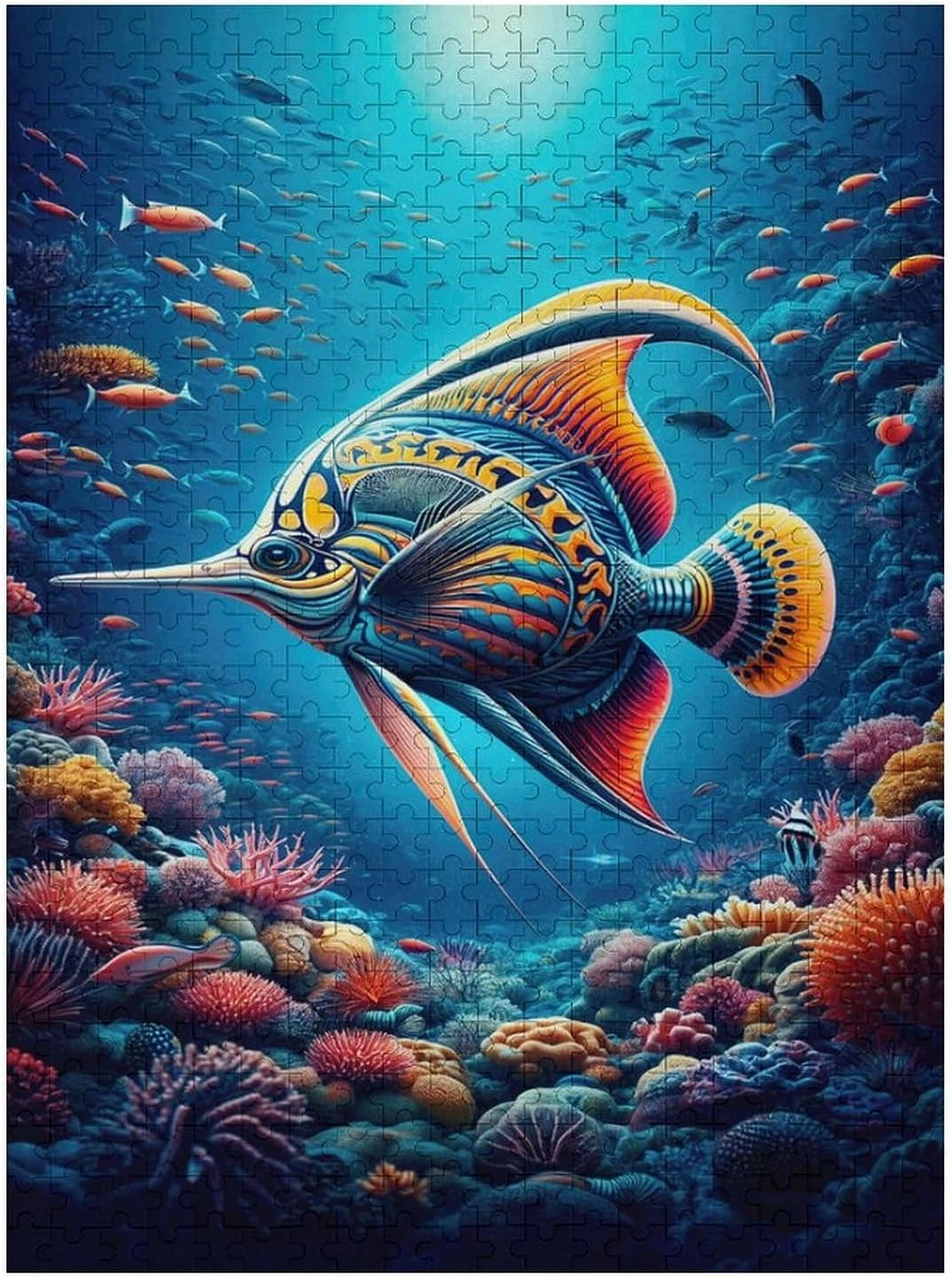 a Fish in a Coral Reef with a Bright Blue Background 1000 Piece Jigsaw Puzzle for Adults, Home Decor Birthday Party Gift Family Game Toy as Wall Art Decor Poster