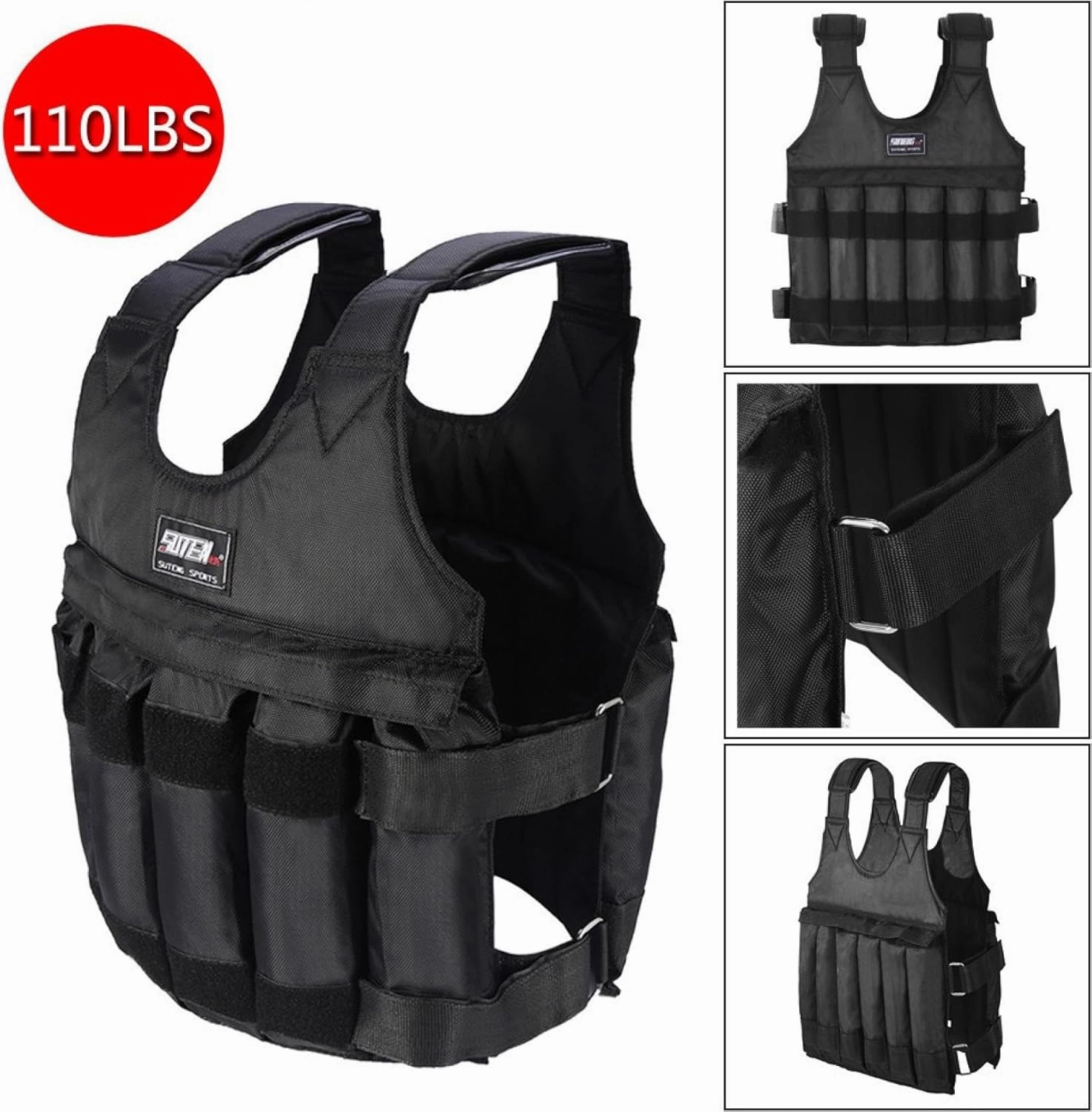Adjustable Weighted Vests, 110LB Max Weight Workout Vests Body Weight Vest with Reflective Stripe Running Vest for Men Women Strength Training, Training Workout, Jogging, Walking
