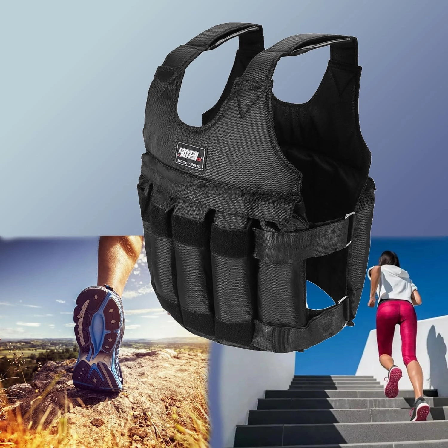 Adjustable Weighted Vests, 110LB Max Weight Workout Vests Body Weight Vest with Reflective Stripe Running Vest for Men Women Strength Training, Training Workout, Jogging, Walking