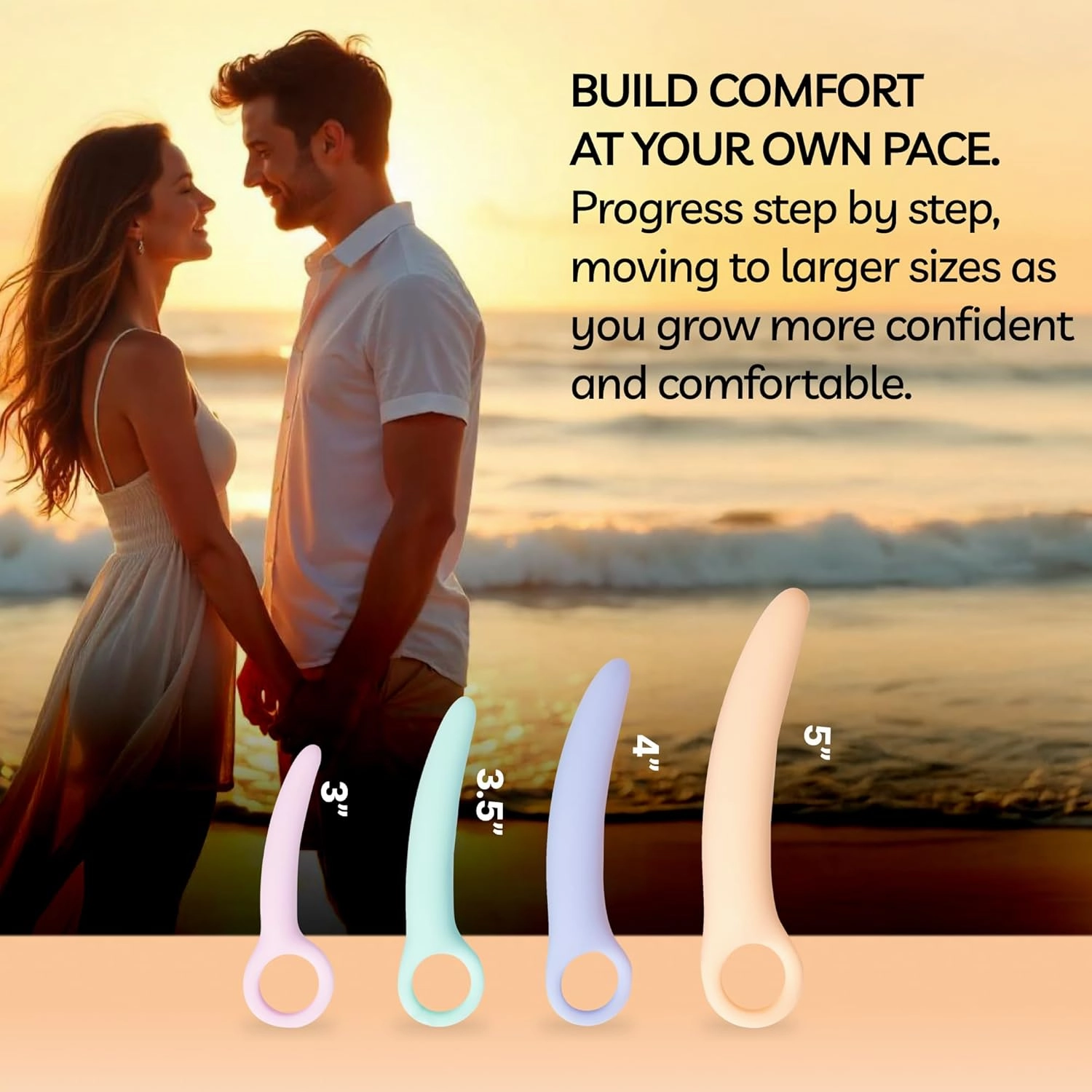 AEON Gentle Touch Silicone Pelvic Dilator Set for Women – Soft Curved Design – 4 Size Kit with Glide Moisturizer – Vaginal Dilator for Pelvic Floor Training