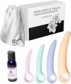 AEON Gentle Touch Silicone Pelvic Dilator Set for Women – Soft Curved Design – 4 Size Kit with Glide Moisturizer – Vaginal Dilator for Pelvic Floor Training