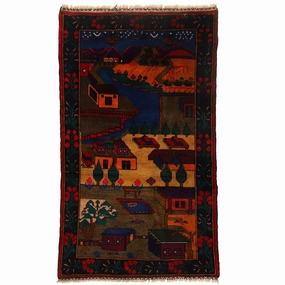 Afghan War Rug Traditional Wool Pictorial Pashtun Rug For Home Décor