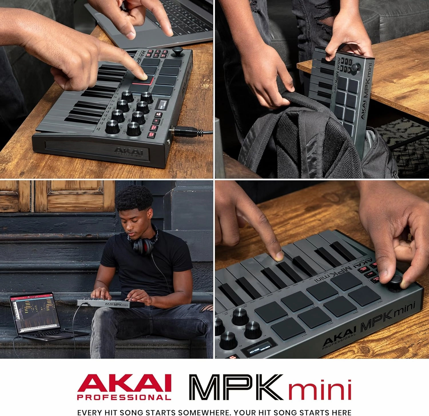 Akai Professional MPK Mini MK3 - 25 Key USB MIDI Keyboard Controller With 8 Backlit Drum Pads, 8 Knobs, Music Production Software and Native Instruments Sound Package (NKS Integration), Grey