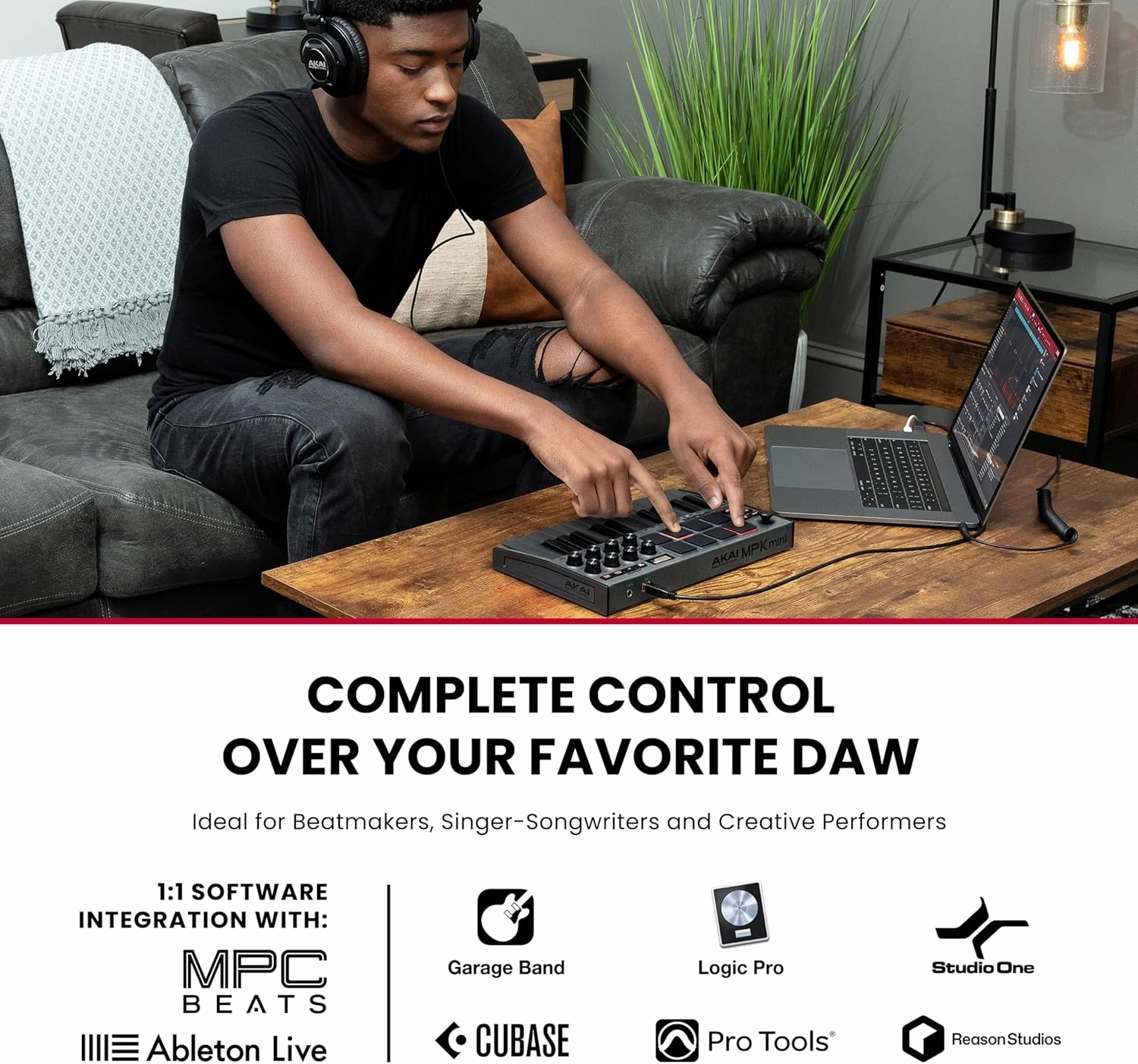 Akai Professional MPK Mini MK3 - 25 Key USB MIDI Keyboard Controller With 8 Backlit Drum Pads, 8 Knobs, Music Production Software and Native Instruments Sound Package (NKS Integration), Grey