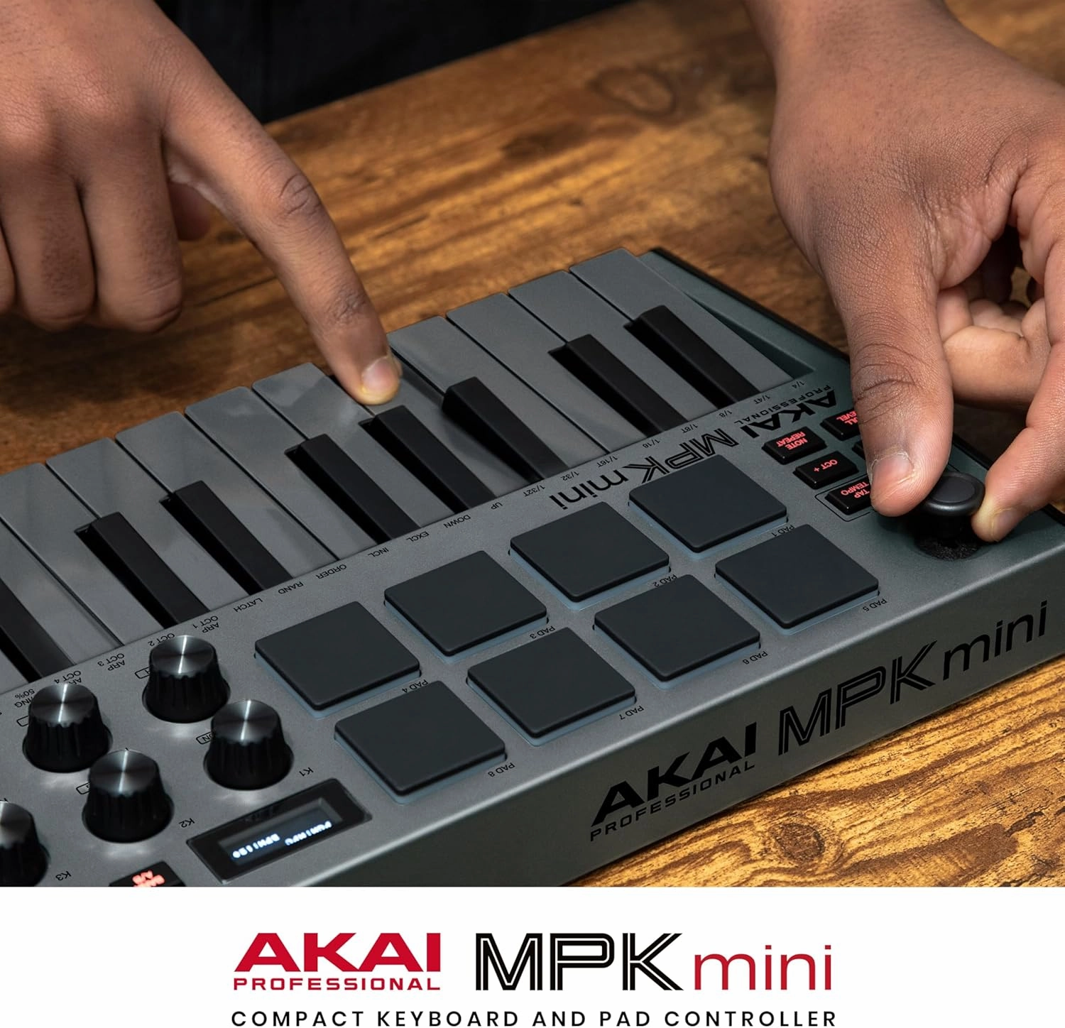 Akai Professional MPK Mini MK3 - 25 Key USB MIDI Keyboard Controller With 8 Backlit Drum Pads, 8 Knobs, Music Production Software and Native Instruments Sound Package (NKS Integration), Grey