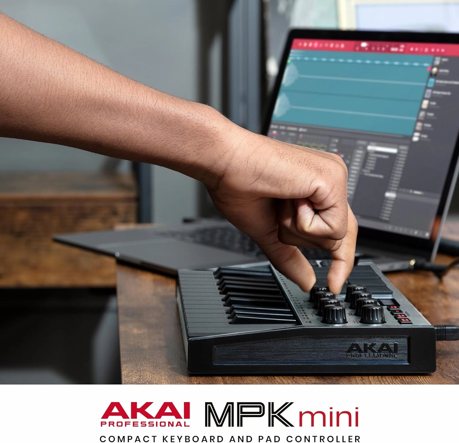 Akai Professional MPK Mini MK3 - 25 Key USB MIDI Keyboard Controller With 8 Backlit Drum Pads, 8 Knobs, Music Production Software and Native Instruments Sound Package (NKS Integration), Grey