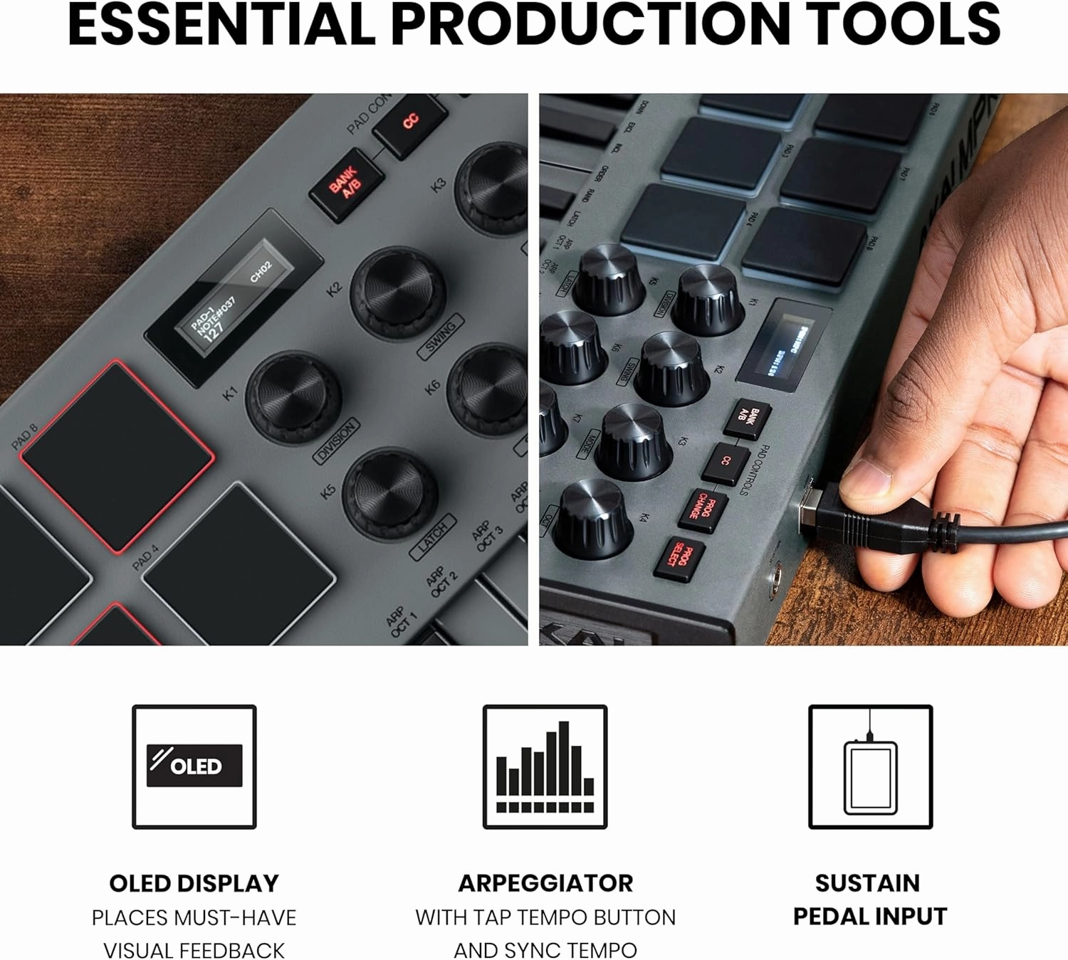 Akai Professional MPK Mini MK3 - 25 Key USB MIDI Keyboard Controller With 8 Backlit Drum Pads, 8 Knobs, Music Production Software and Native Instruments Sound Package (NKS Integration), Grey