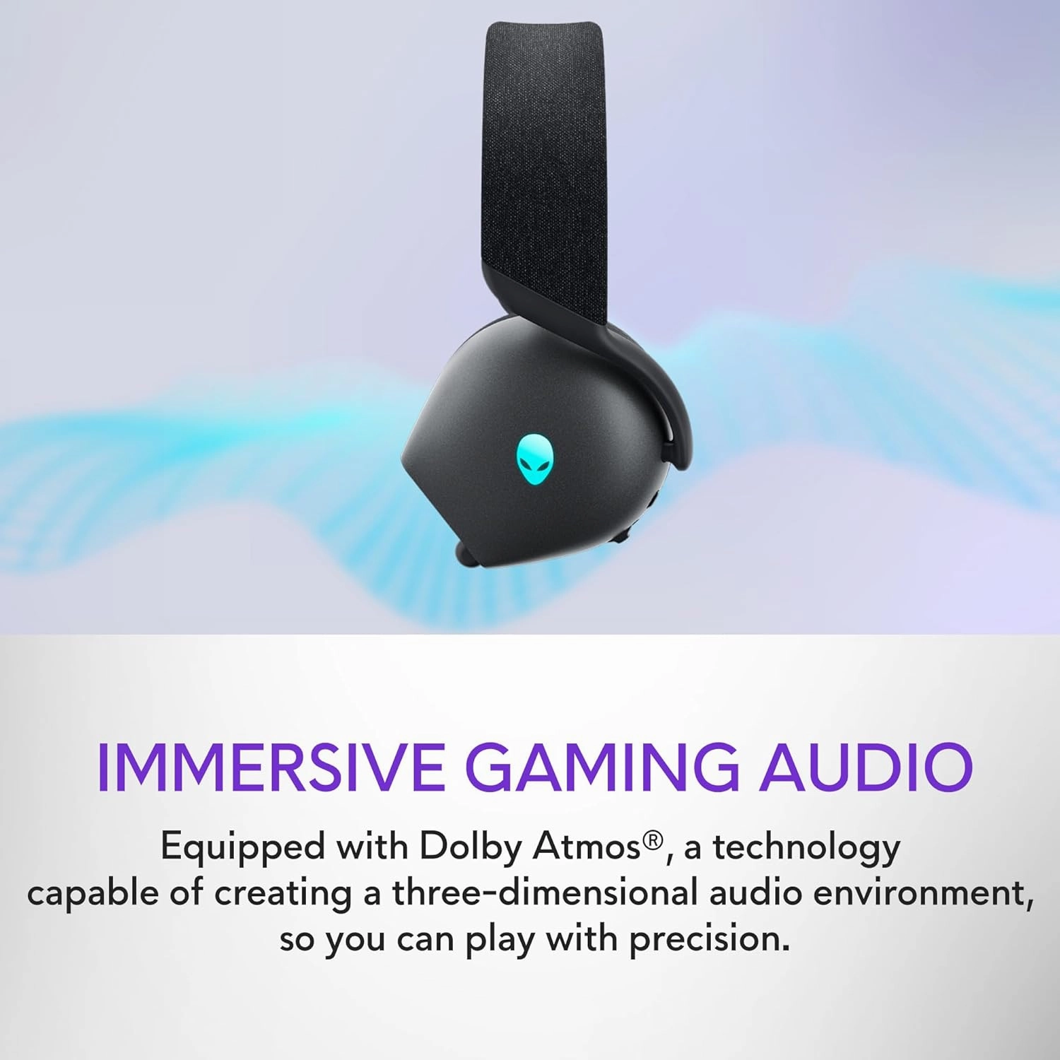 Alienware Tri-Mode Wireless Gaming Headset AW725H - Wired/Wireless, Bluetooth 5.3, Audio Output - 20 Hz, Mini-Phone (3.5mm), Battery Talk Time Up to 55 Hrs (Bluetooth), Dark Side of The Moon