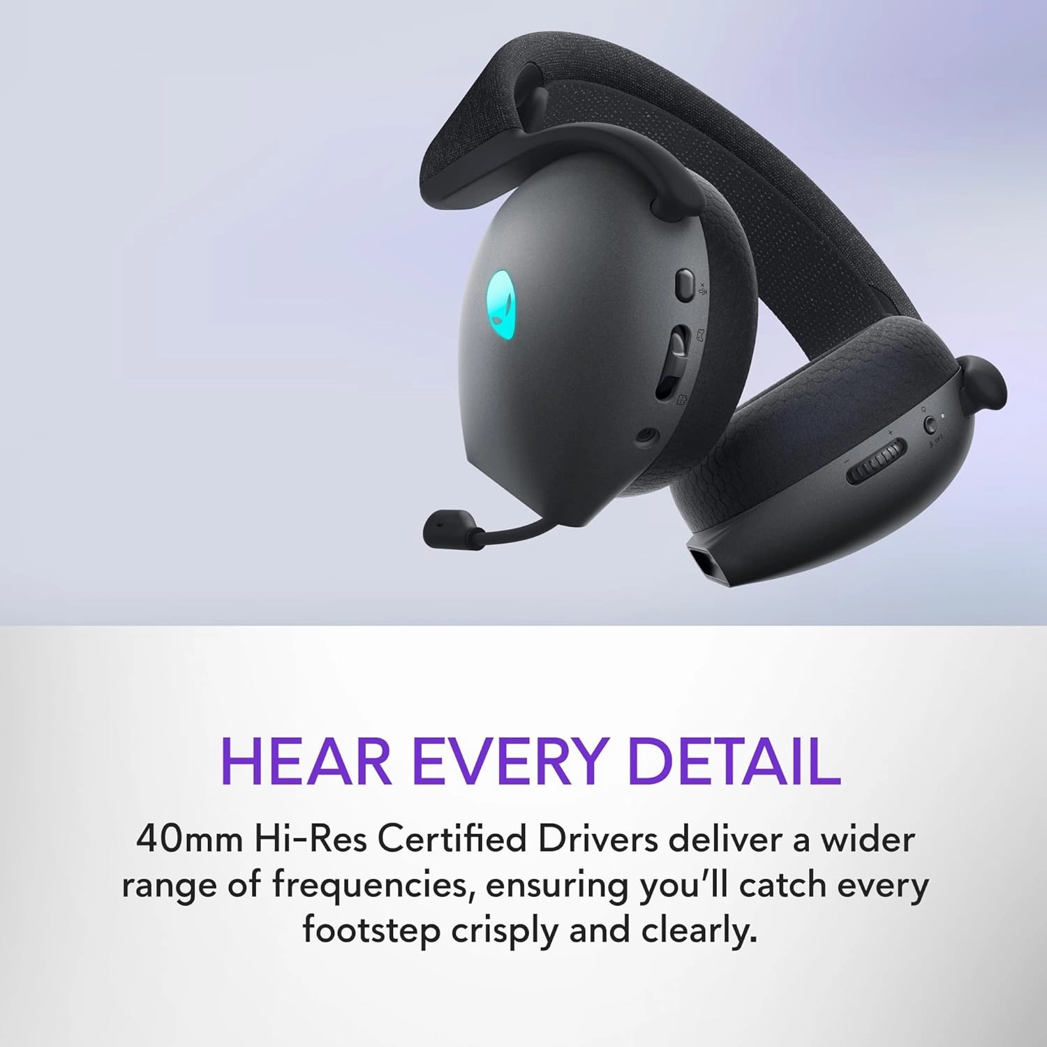 Alienware Tri-Mode Wireless Gaming Headset AW725H - Wired/Wireless, Bluetooth 5.3, Audio Output - 20 Hz, Mini-Phone (3.5mm), Battery Talk Time Up to 55 Hrs (Bluetooth), Dark Side of The Moon