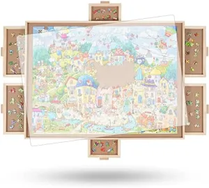 ALL4JIG 1500 Pieces Rotating Puzzle Board with 6 Drawers and Cover,26"x35"Portable Wooden Jigsaw Puzzle Table for Adults,Lazy Susan Spinning Puzzle Boards Birthday Gift for mom