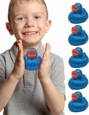 Alpi Glitter Ducks – Set of 5 Fun & Sparkly Rubber Ducks & Bath Toys - Decorative, Collectible, and Great for Parties, Gifts & Bath Time (Blue)
