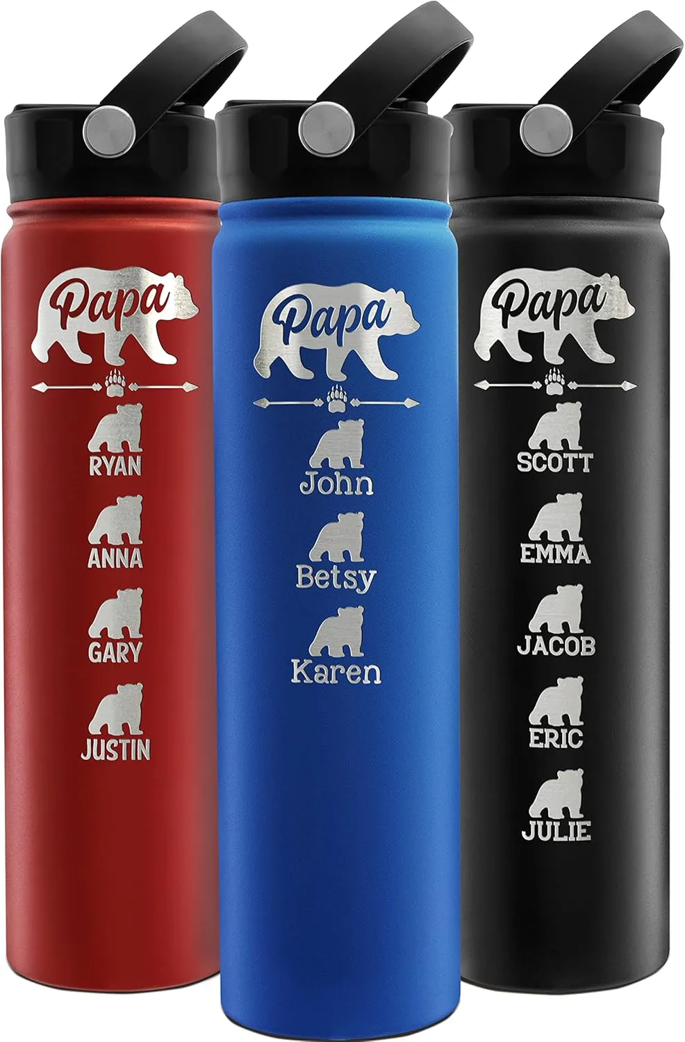 Amazing Items Gifts for Dad from Kids - Personalized Papa Bear Water Bottle w/Cubs Names, 24 oz - Up to 6 Cubs, 14 Font Options - Gifts for Dad from Daughter, Son - Birthday Gifts Dad, Grandpa