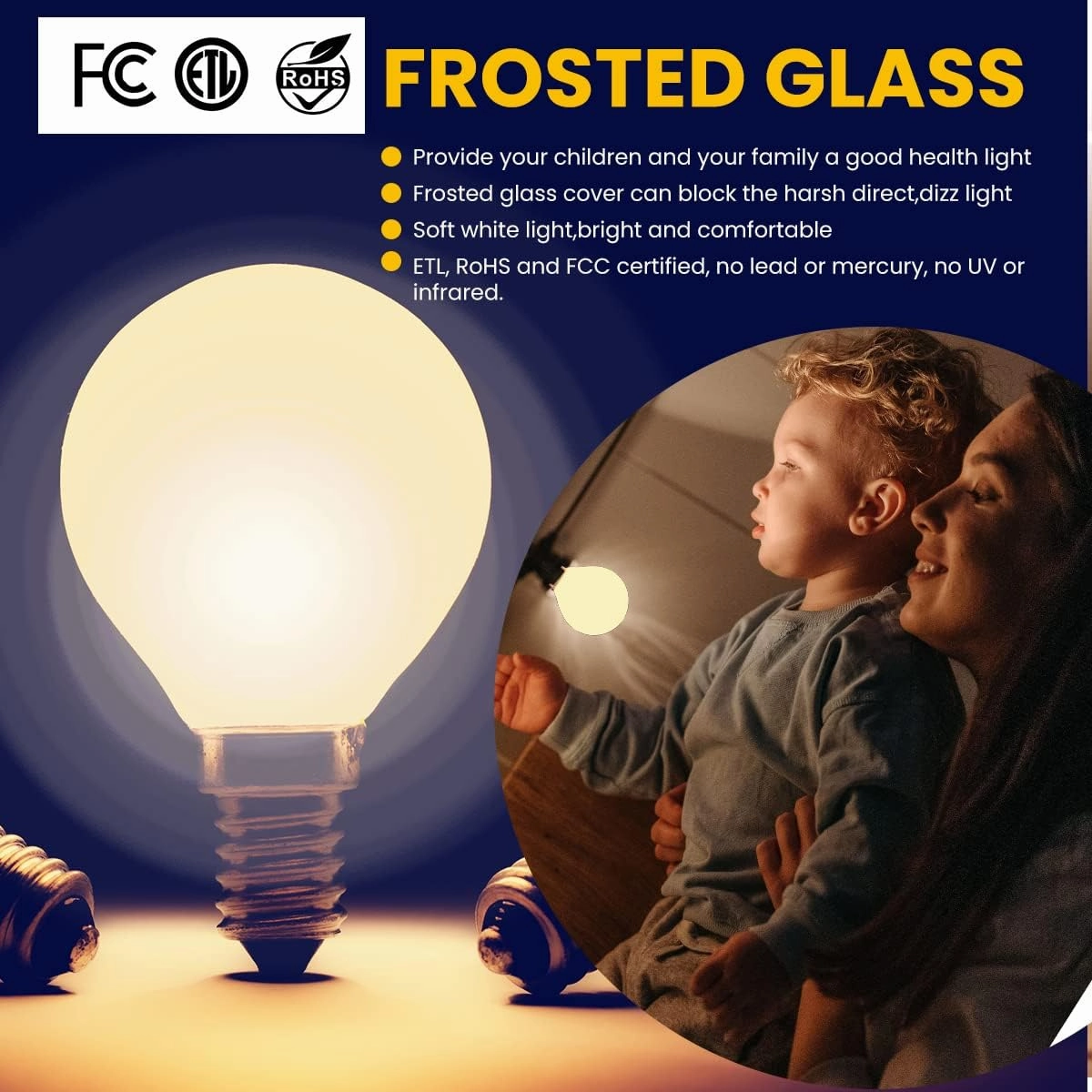 AMDTU 40W E12 Frosted Globe LED Bulbs, 2700K Warm White Dimmable Candelabra Base, Eye-Comfort Technology, Flicker-Free Decorative Lighting for Chandeliers, Dining Room, Vanity, and Bathroom Fixtures
