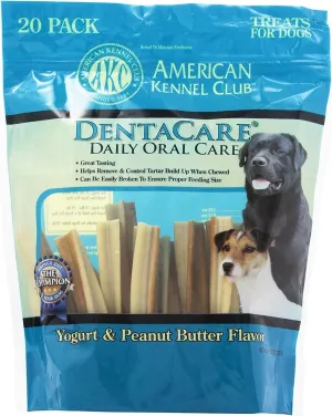 American Kennel Club Dentacare Yogurt and Peanut Butter Dental Dog Treats, Naturally Flavored, Good for Dog Dental Health, 20 Count