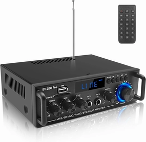 Amplifier Home Audio Stereo Receivers with Bluetooth 5.0,Power Amplifier 400Wx2,2.0 Channel Stereo Amplifier System for Home Speakers, Karaoke,Garage,Home Amp/USB/SD/RCA/MIC in, Remote Control