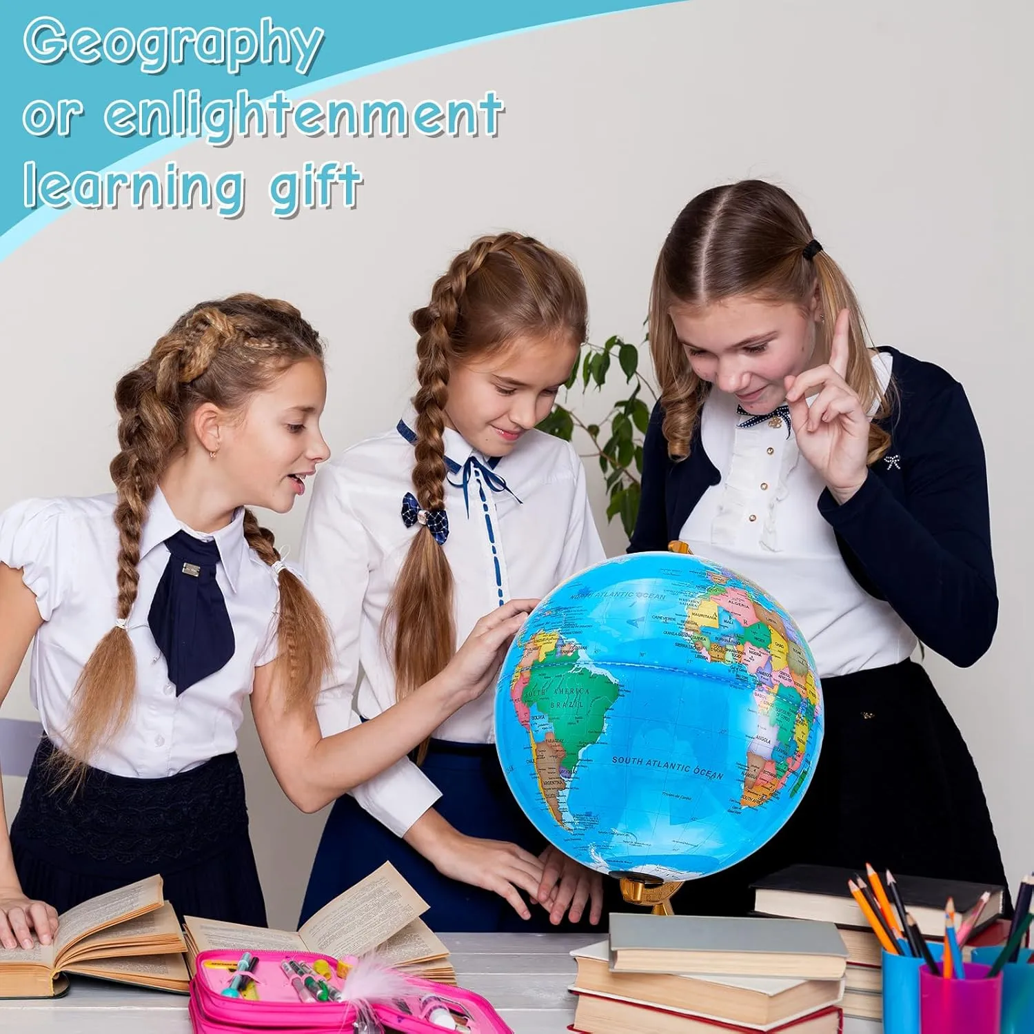 Amylove 13'' Illuminated World Globe with Stand 720°/360° Rotation Rewritable Light Up Globe for Kid World Map for Interactive Learning Light with Base Lamp LED Decor(Wood,Classic)
