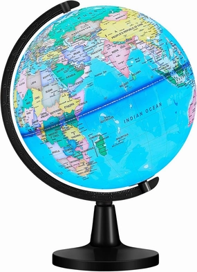 Amylove 13'' Illuminated World Globe with Stand 720°/360° Rotation Rewritable Light Up Globe for School World Map for Interactive Learning Light with Base Lamp LED Decor (Plastic,Classic)