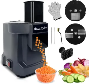 Anatole Electric Vegetable Dicer Slicer Commercial Food Processor Multifunctional Veggie Chopper Professional Heavy Duty Fruits Cutter with 2 Stainless Steel Blades for Carrot Potato Onion 100W 110V