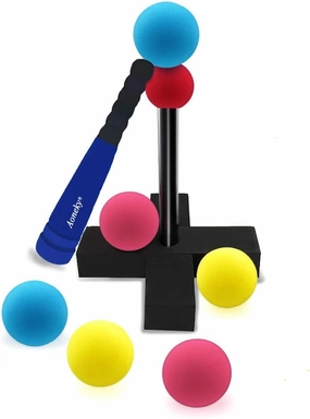 Aoneky Mini Foam Tball Set for Toddlers - Carry Bag Included - Best Baseball T Ball Toys for Kids Age 1 Years Old (Blue)