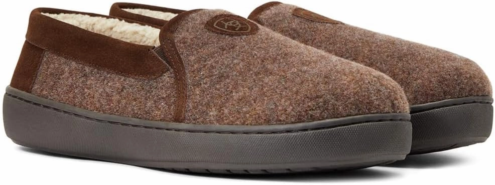 ARIAT Men's Lincoln Wool & Suede Warm Soft Comfortable Indoor Outdoor Slippers with Sherpa Lining & Tpr Soles