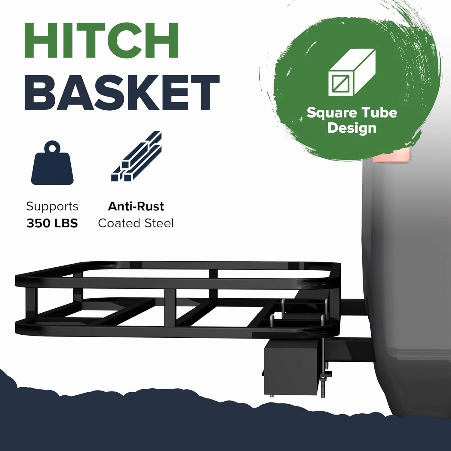 ARKSEN 32 x 26 x 4 Inch Heavy Duty Bumper Mounted Cargo Rack Carrier 350 Lbs Capacity Luggage Basket Hitch for RV, Camping, Traveling