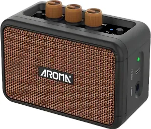 Aroma Mini Guitar Amp, Rechargeable Electric Guitar Amplifier, Dual Speakers 5W, Wireless, Portable Retro Small Practice Amp with Clean and Overdrive Effects, AG-04