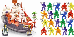 ArtCreativity 10 Inch Pirate Boat Playset, Detailed Ship Toy with 2 Pirate Action Figures   Mini Ninja Figurines, Pack of 48, Assorted Colors
