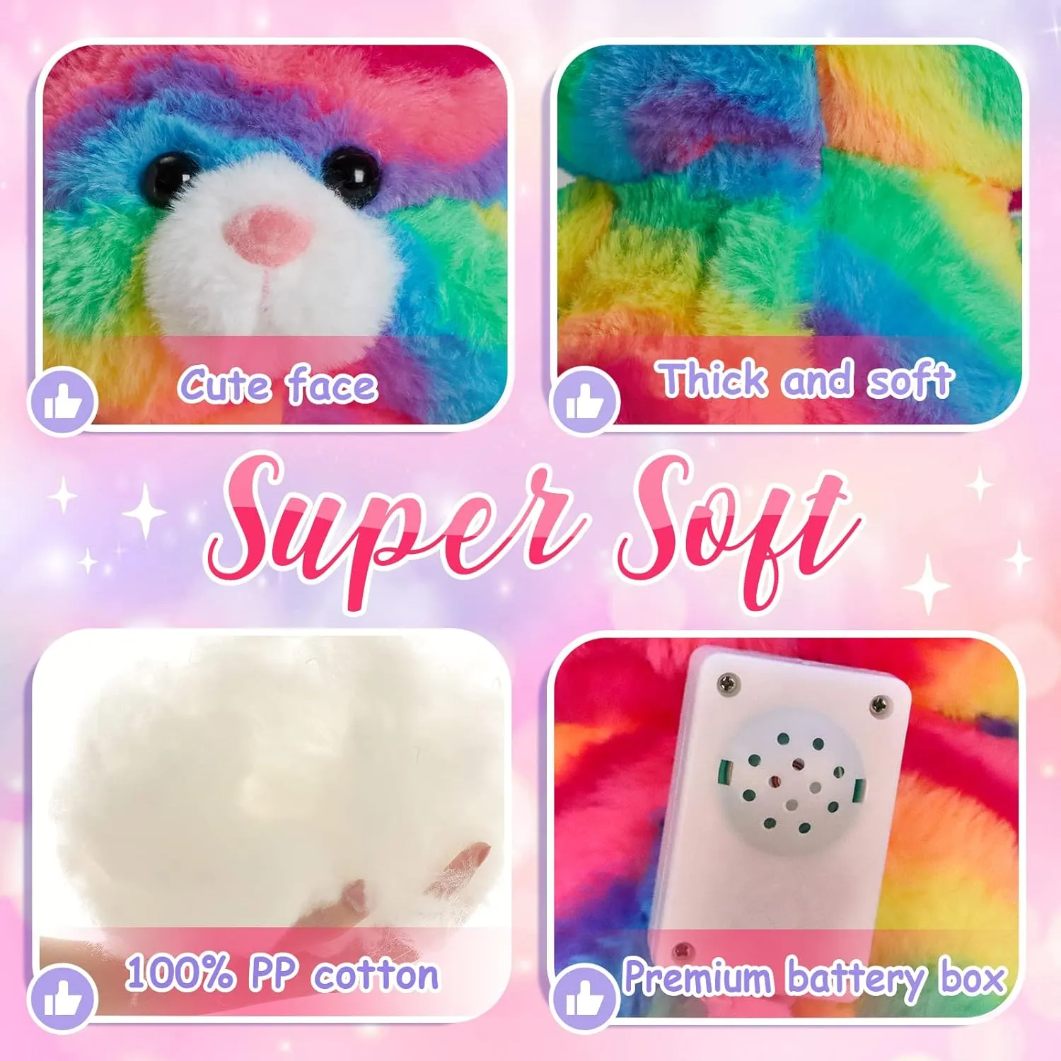 Athoinsu Light up Rainbow Cat Stuffed Animal Cute LED Glowing Kitty Wildlife Animal Soft Plush Toy with Night Lights Lullaby Gifts Decors for Toddlers Kids,11"