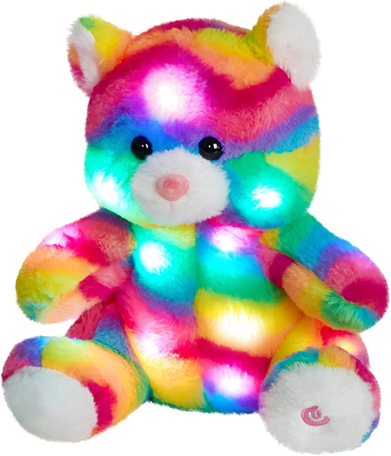 Athoinsu Light up Rainbow Cat Stuffed Animal Cute LED Glowing Kitty Wildlife Animal Soft Plush Toy with Night Lights Lullaby Gifts Decors for Toddlers Kids,11"