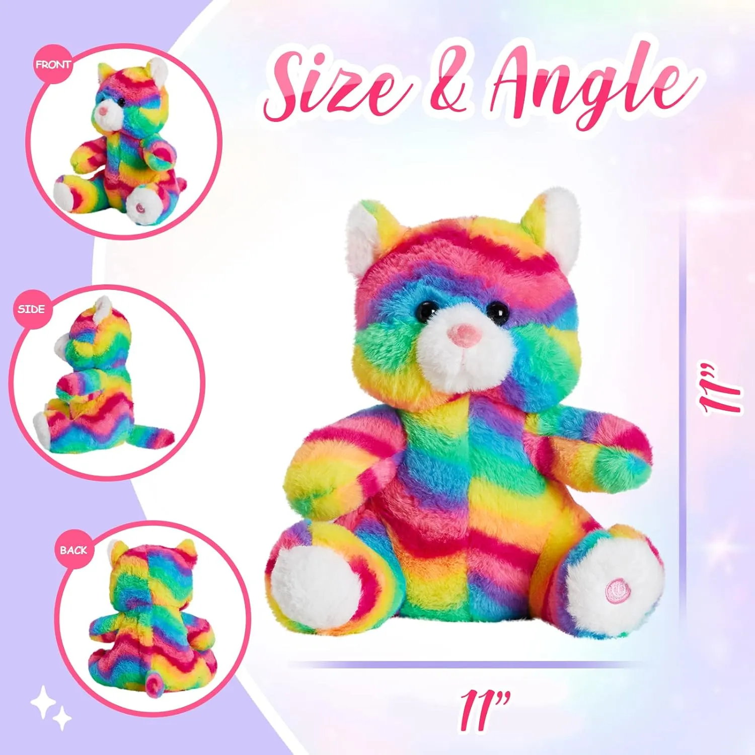 Athoinsu Light up Rainbow Cat Stuffed Animal Cute LED Glowing Kitty Wildlife Animal Soft Plush Toy with Night Lights Lullaby Gifts Decors for Toddlers Kids,11"