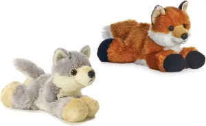 Aurora Bundle of 2 8" Floppy Beanbag Stuffed Wild Animals - Foxxie The Fox & Woolsey The Wolf