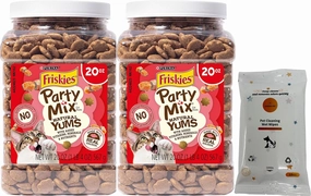 Aurora Pet Bundle Pack (2) Party Mix Natural YUMS Real Salmon Flavor Crunchy Cat Treats (20-oz Each) with AuroraPet Wipes