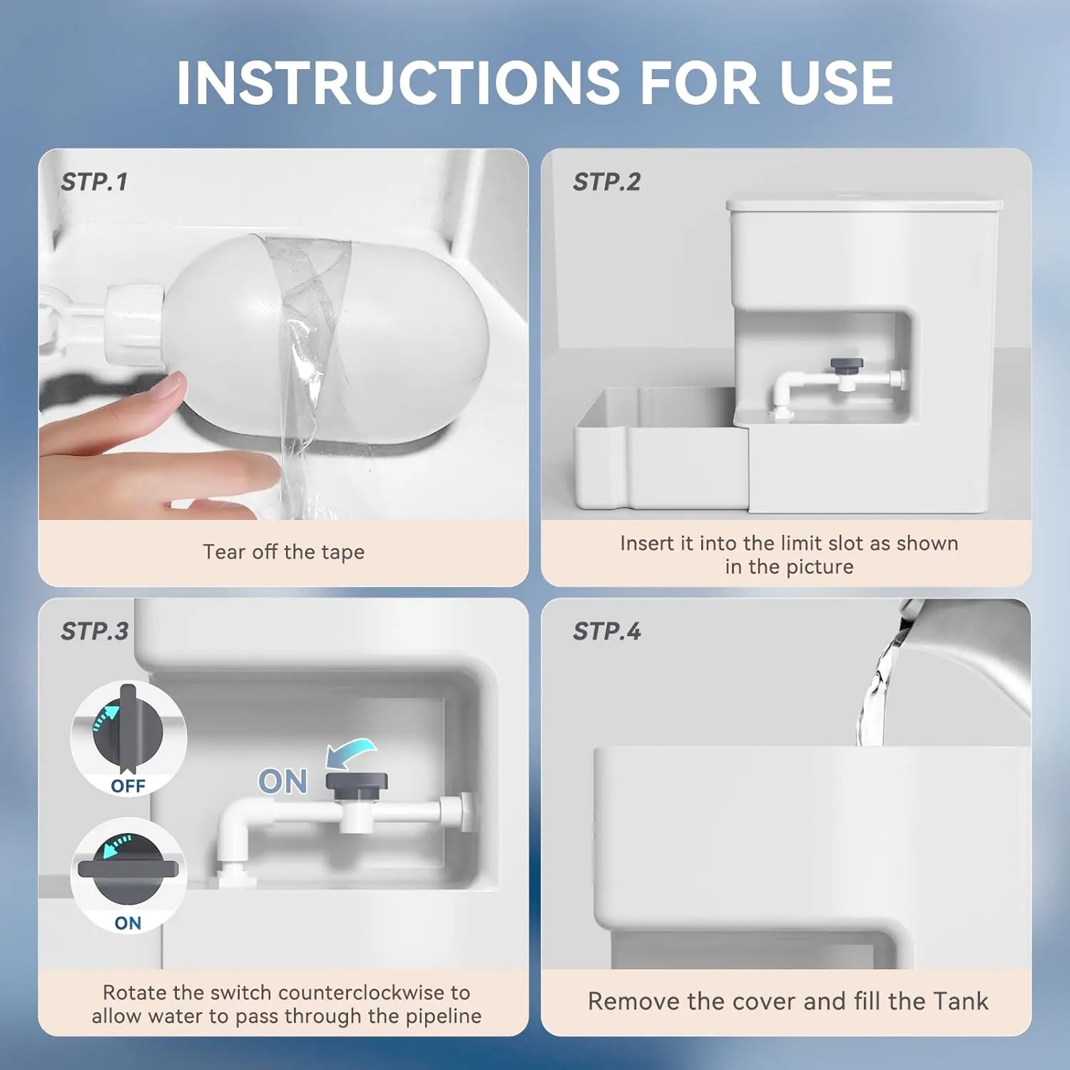 Automatic Pet Water Dispenser 8L Non-Gravity Waterer Algae-Free Avoid Dirty Water Backflow for Dogs and Cats Easy Top Fill Water Feeder Dog Cat Pets Water Bowls 2.11Gallon, White