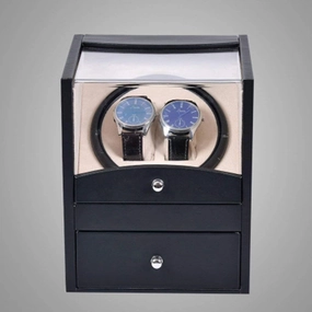 Automatic Watch Winder Box for 2 Watches, Quiet Motor, Leather, Glass Lid, Clockwise/Counter Mode, Gift Ready