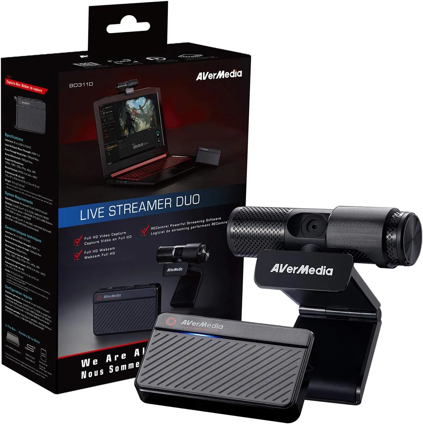 AVerMedia - Live Streamer Duo Webcam Gaming Capture Card Bundle, Plug and Play, Records in 1080p30, Podcasting, Livestreaming Built in Microphones(BO311D)