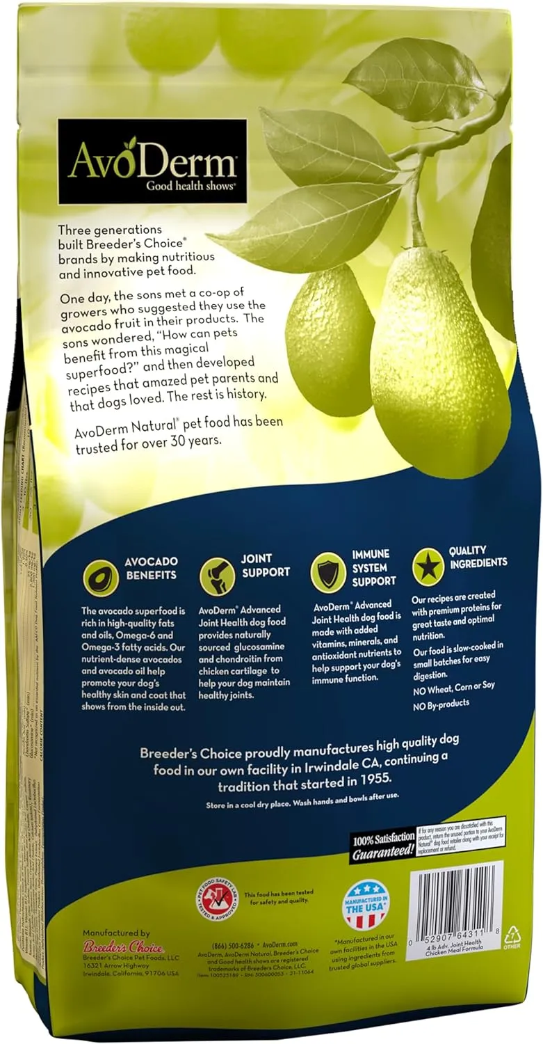 AvoDerm Natural Advanced Joint Health Dry Dog Food, Grain Free, Chicken Recipe, 4 lb
