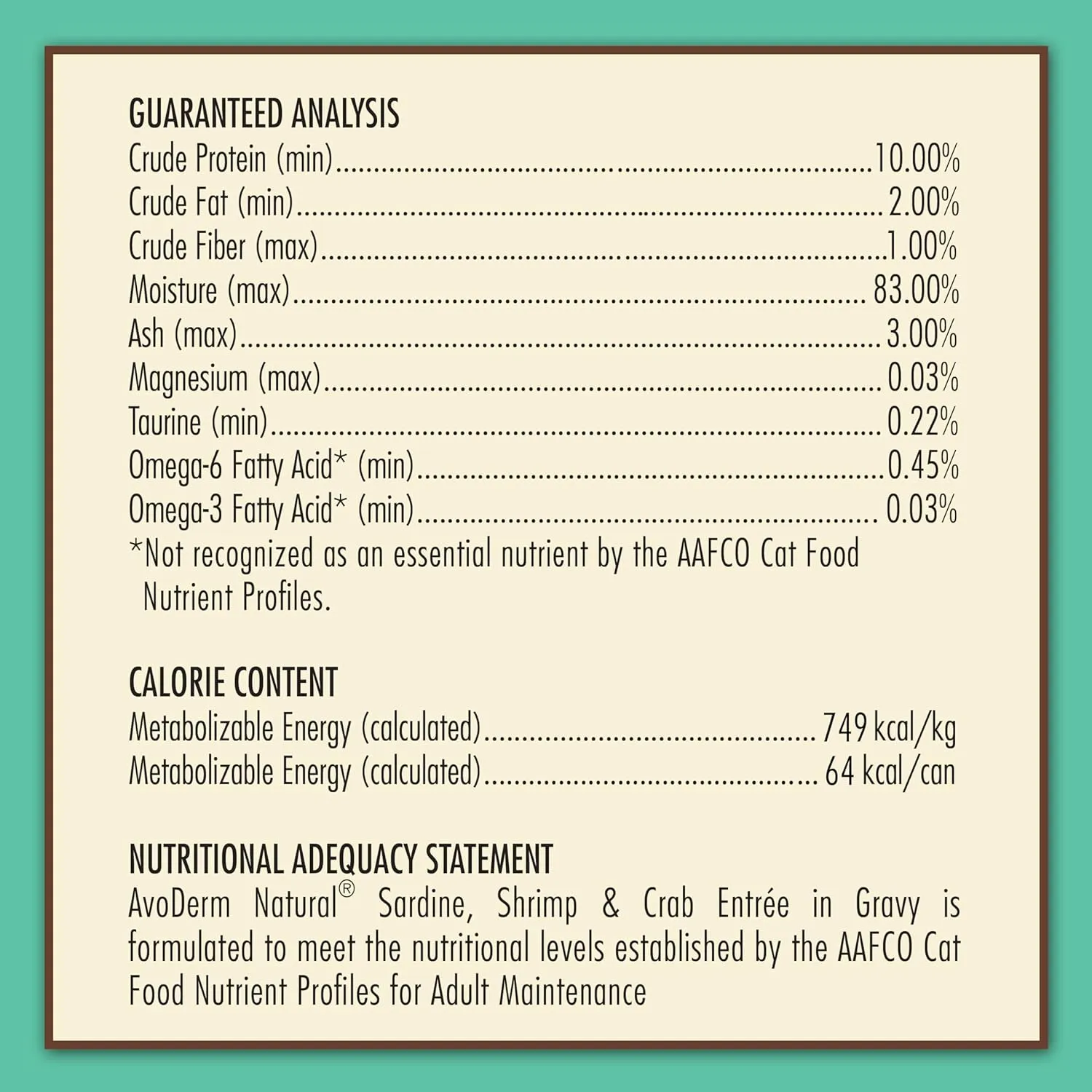 Avoderm Natural Grain Free Sardine, Shrimp & Crab Entree In Gravy Canned Wet Cat Food, 3-Ounce Cans, Case Of 24