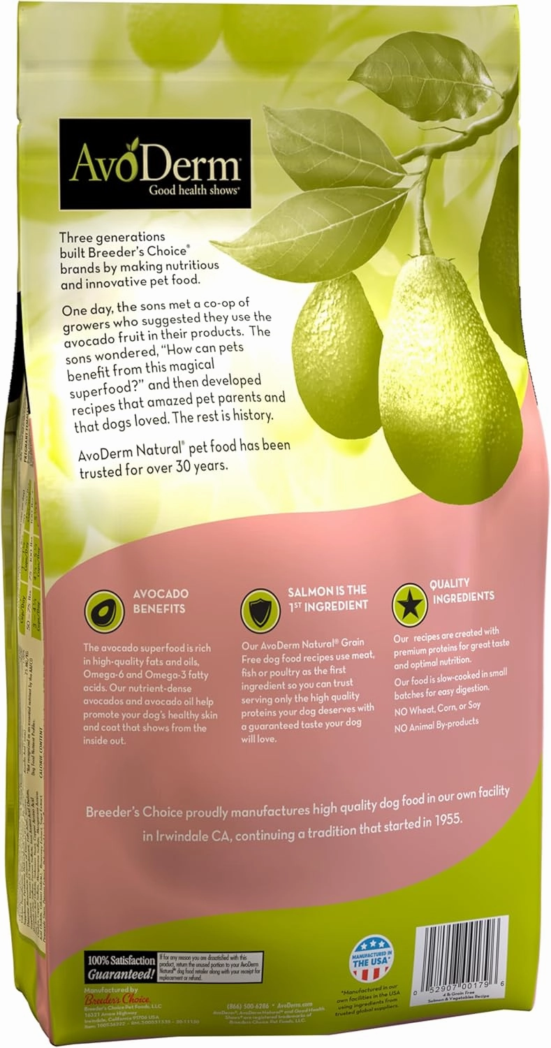 AvoDerm Natural All Life Stages Dry Dog Food, Grain Free, Salmon & Vegetables Recipe, Seafood, 4 Pounds
